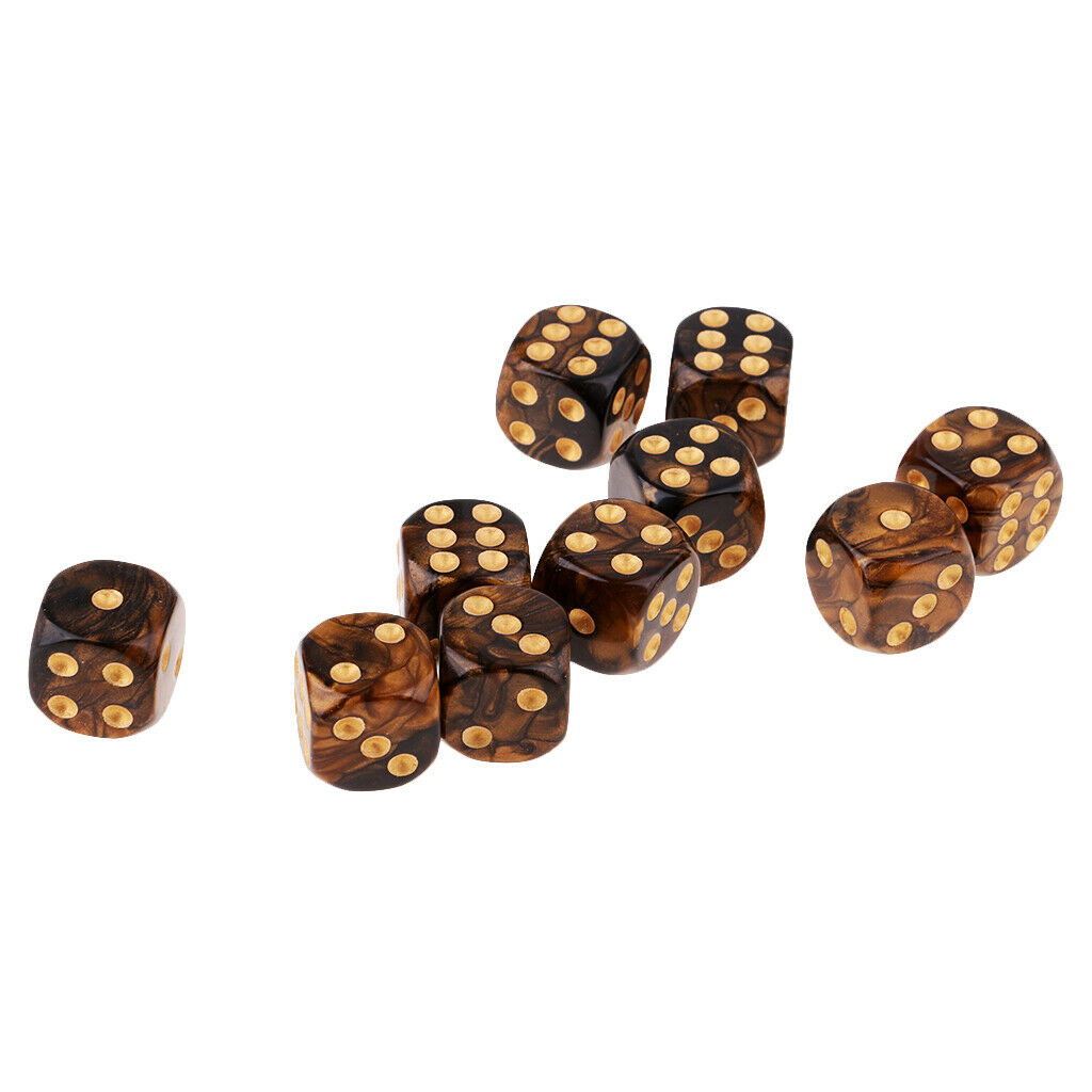 Set of 10 Six Sided Opaque D6 16mm Standard Dice Double Color Black&Golden