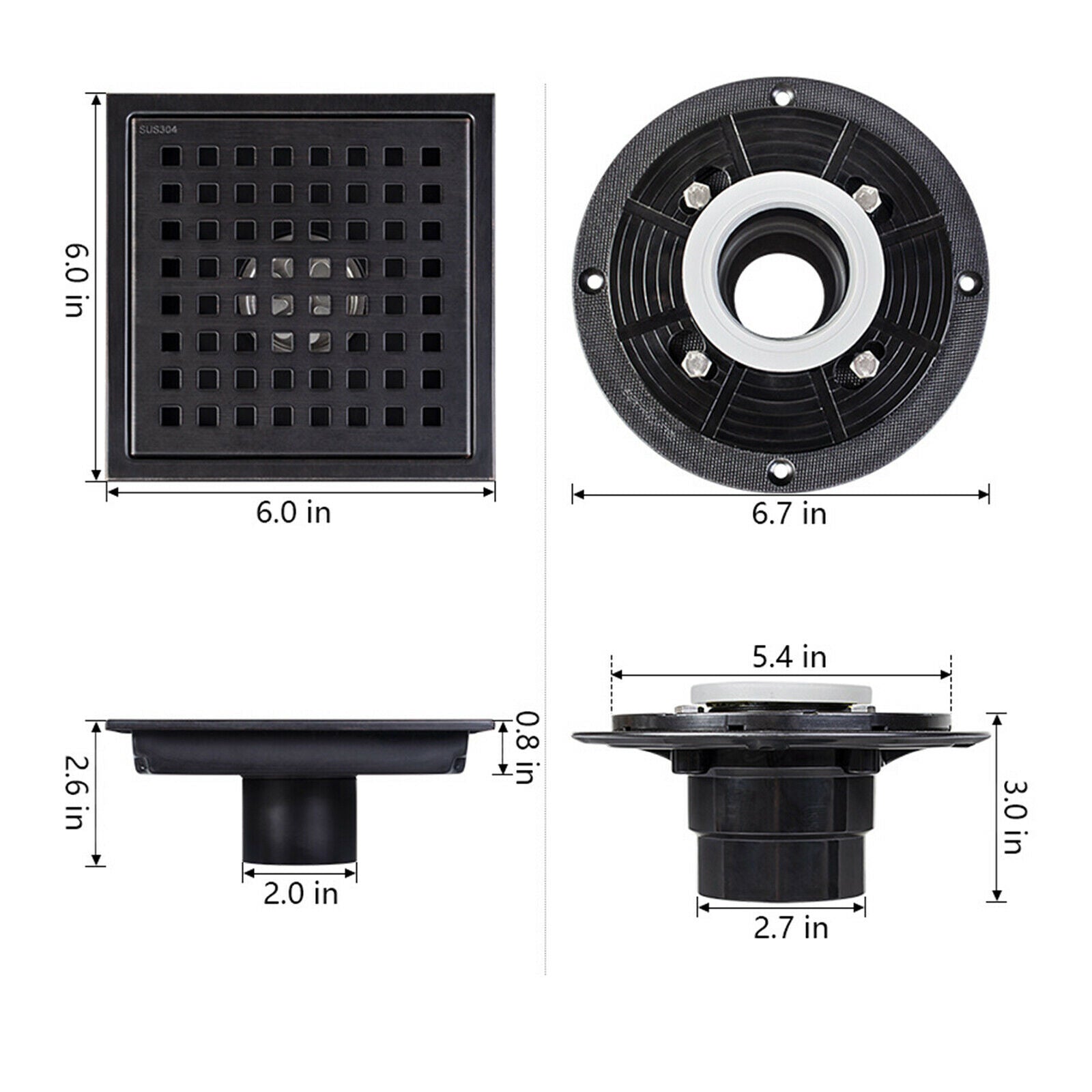 Square Shower Floor Drain Strainers Floor Waste Grates Grid Grate Black