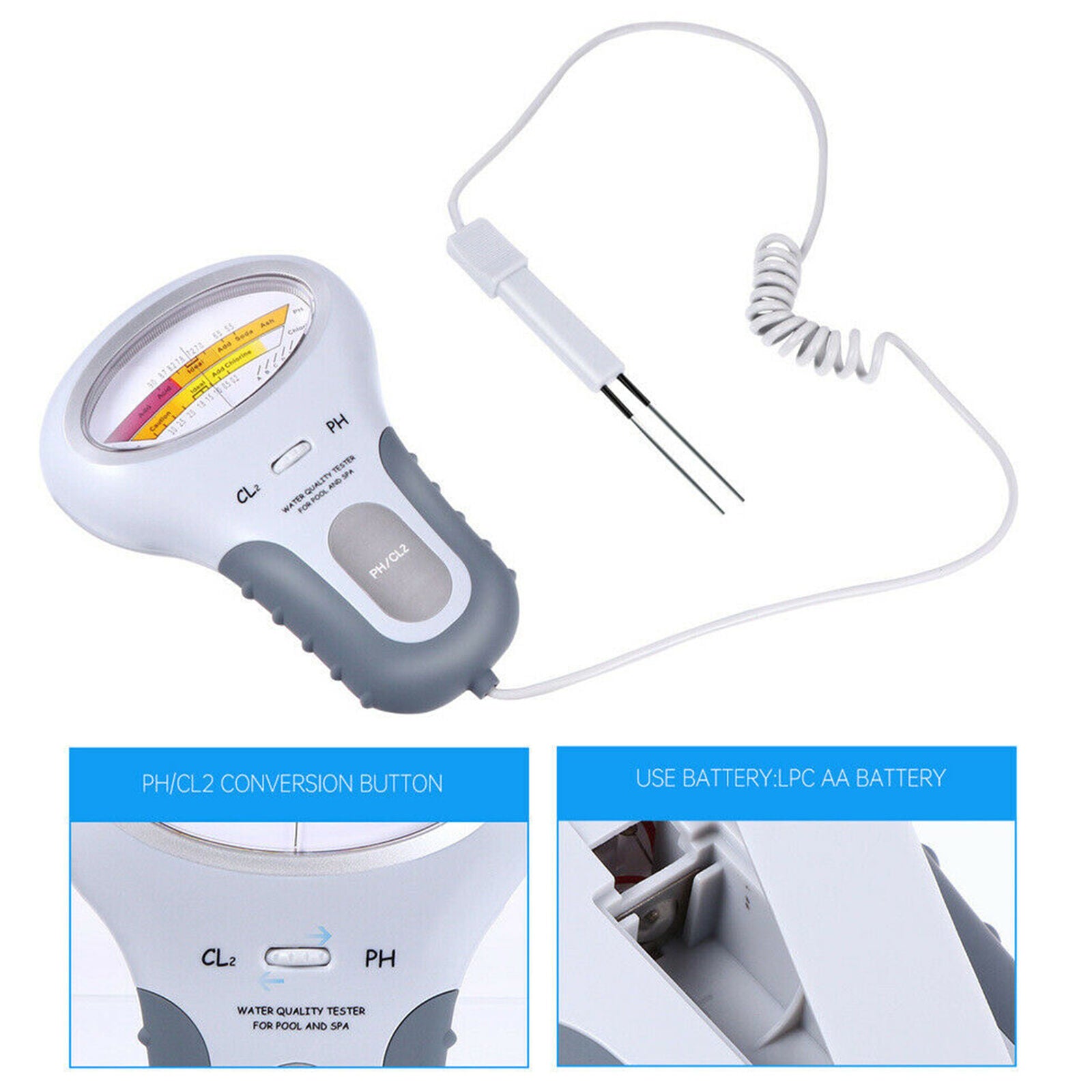 Water Quality PH&CL2 Chlorine Tester Level Meter For Swimming Pool Spa Hot Tub