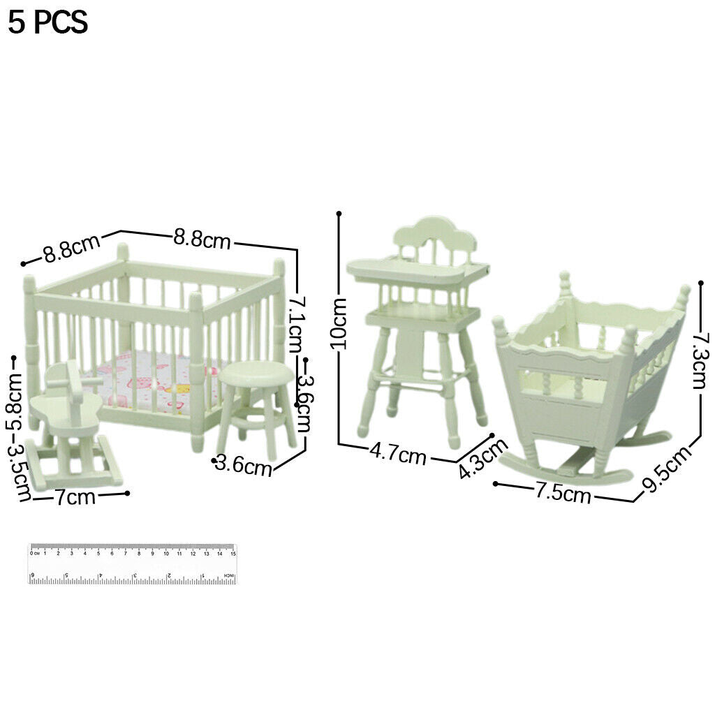5Pcs 1/12 Mini Wood Bassinet Stool Accessories Simulation Scenery Decor