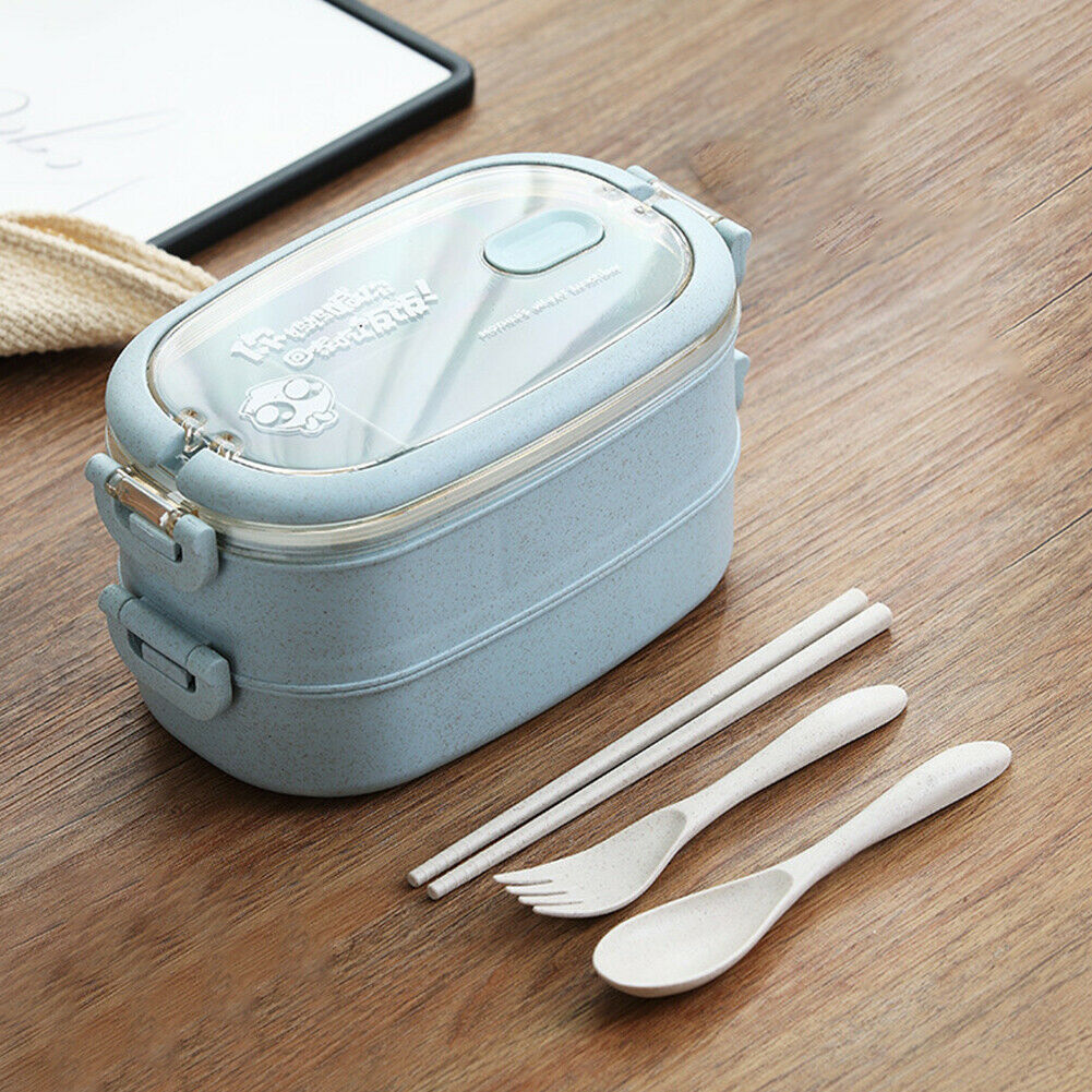 Double Layer Lunch Box Portable Division Sealing Bento Box with Tableware @