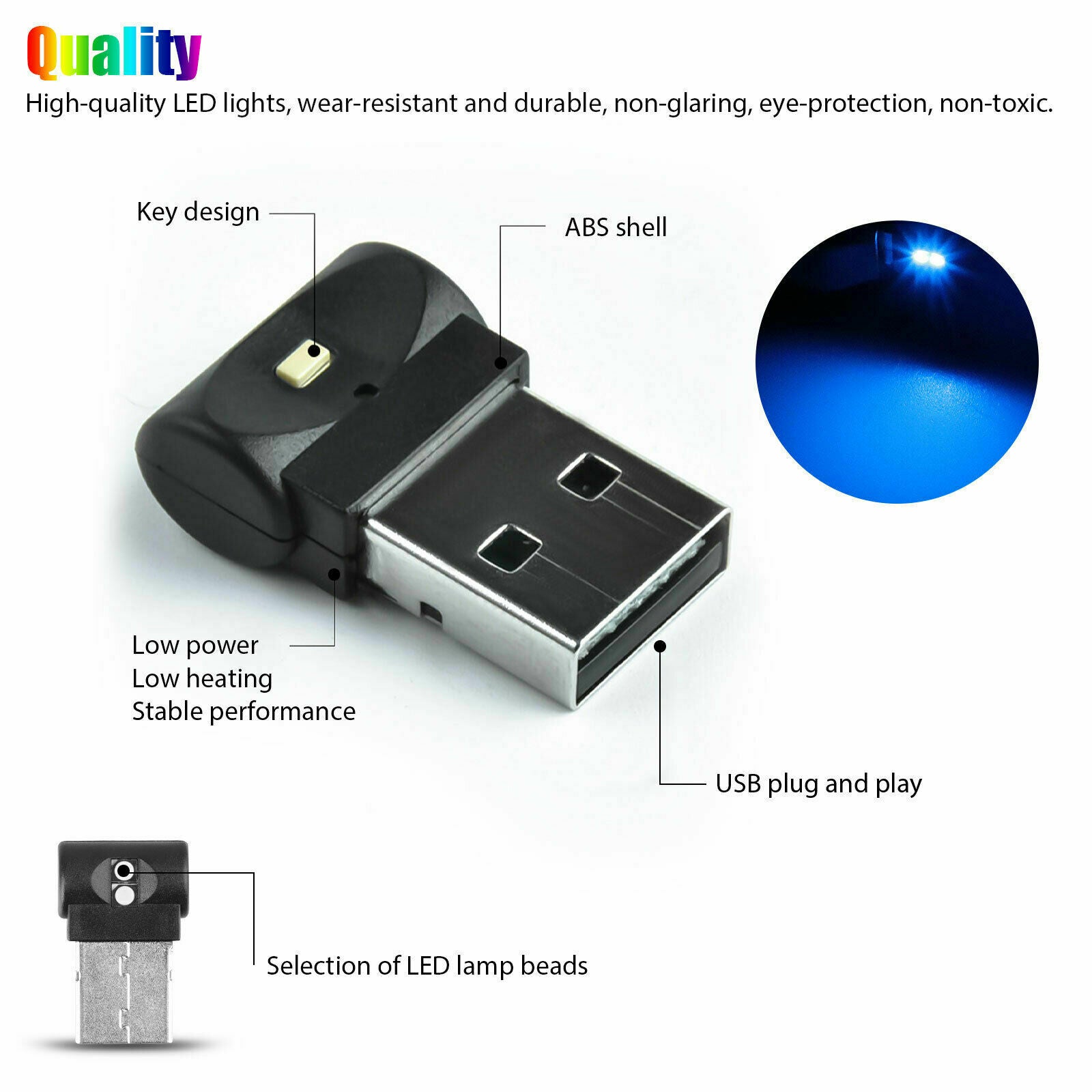 3x Mini USB RGB LED Car Interior Light Touch Key Neon Atmosphere Ambient Lamps