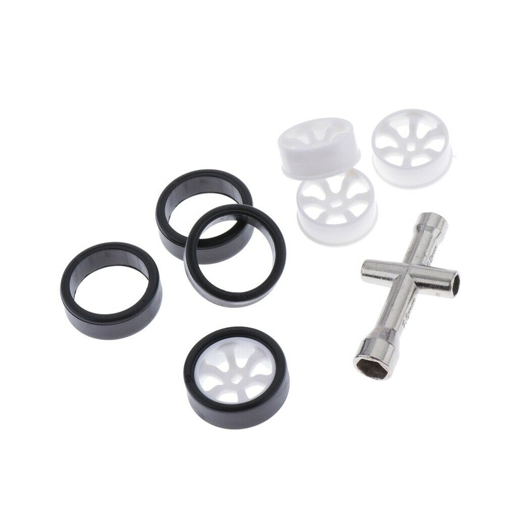 4x 1:28 RC Rubber Tires Plastic Wheel Rim And Cross Wrench Sleeve For K969
