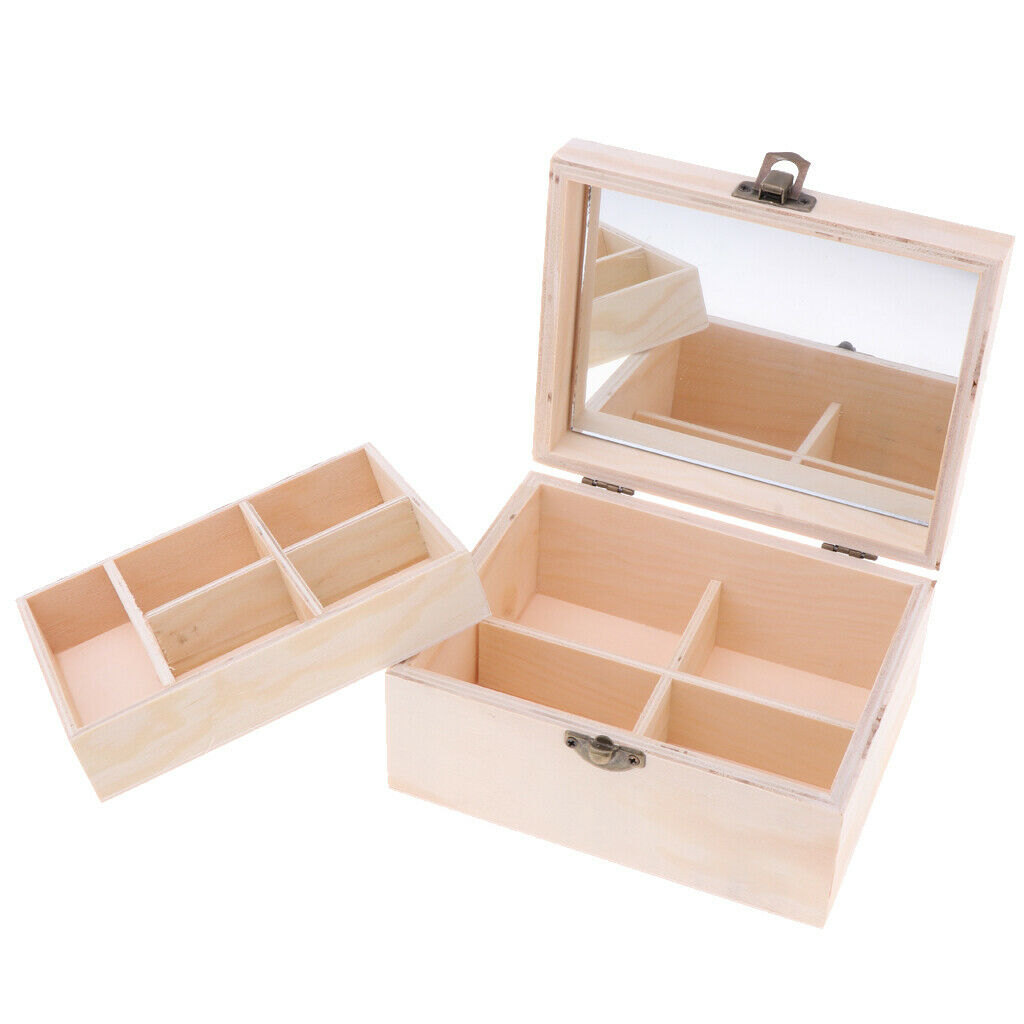 Wood Box Jewelry Case Wedding Gift Makeup Cosmetic Earrings Rings Rangement