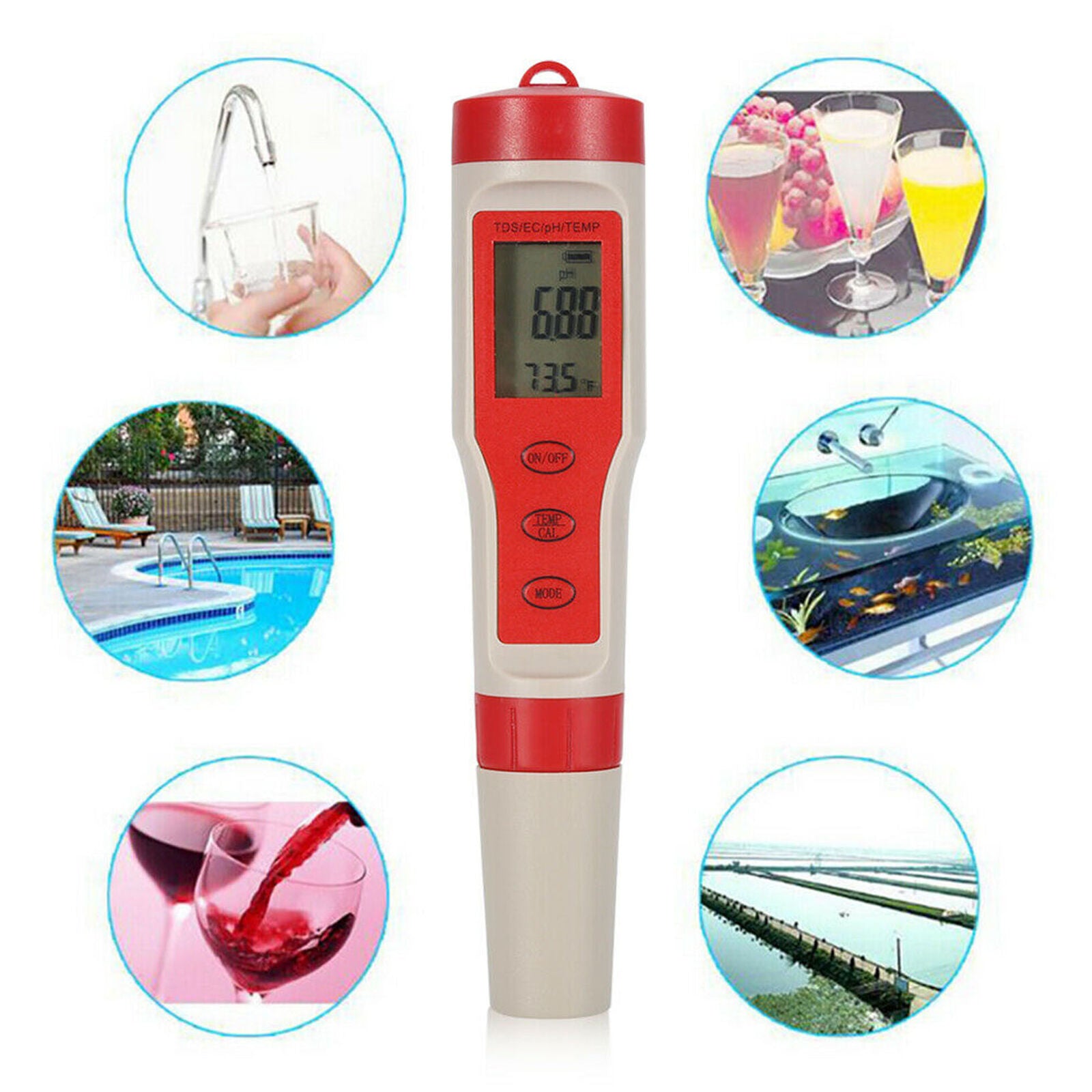 4 in 1 Portable Digital pH EC TEMP TDS Meter Water Quality Monitor Tester Pen