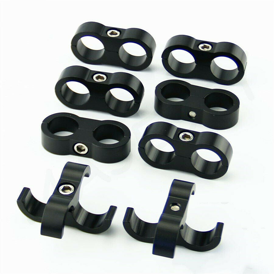 8pcs AN-6 AN6 14MM Braided Hose Separator Clamp Bracket Black Oil Fuel Hose Line