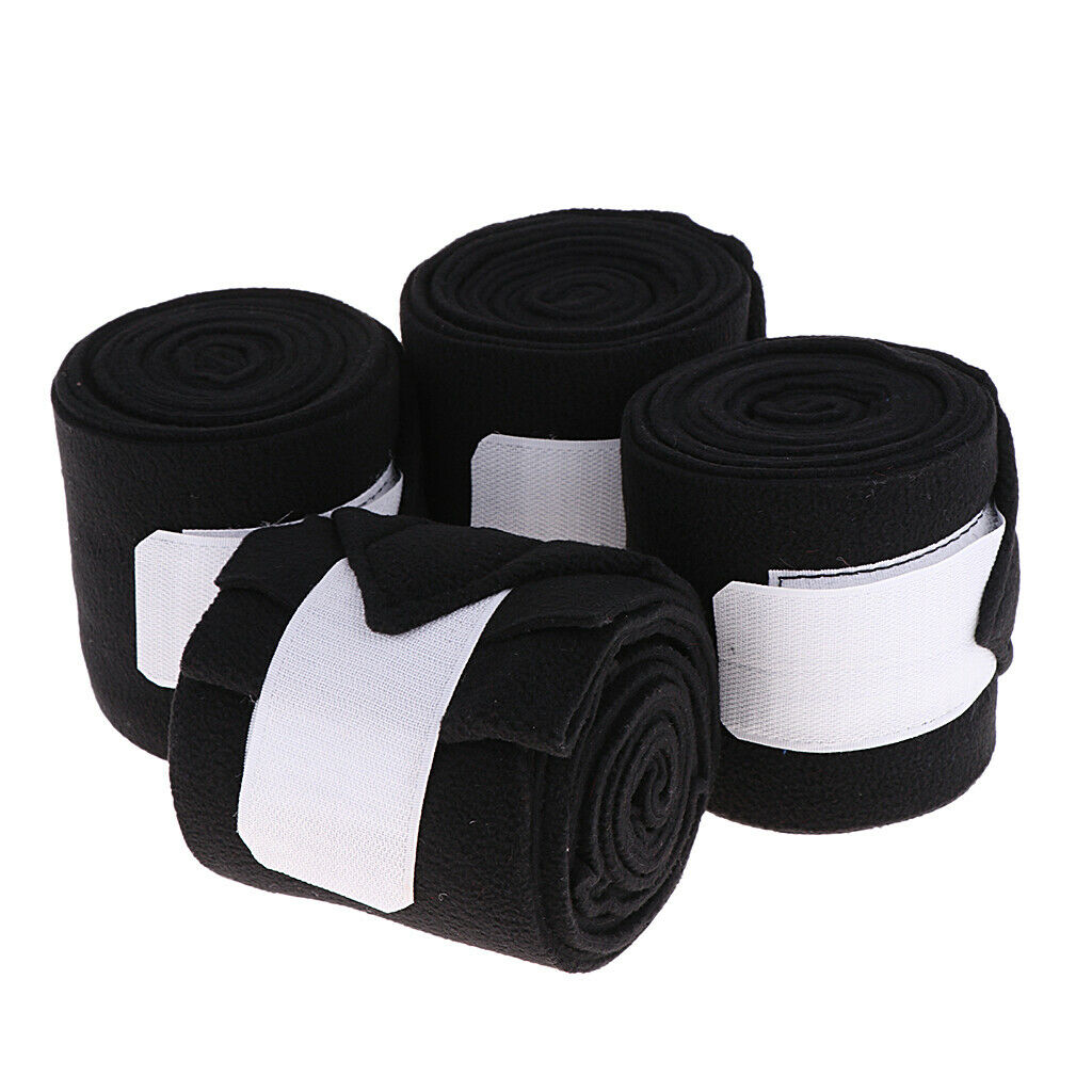 4pcs Soft Fleece Equestrian Leg Wraps Bandage for Horse Riding Racing Black