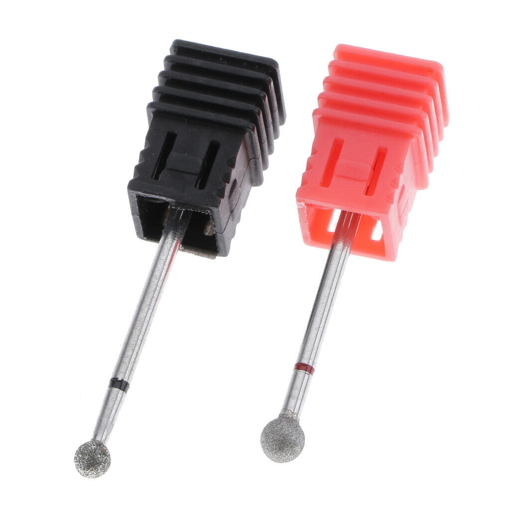 2 x Nail Drill Bits Ball Head Diamond Rotary Burrs Cuticle Clean Manicure Bit