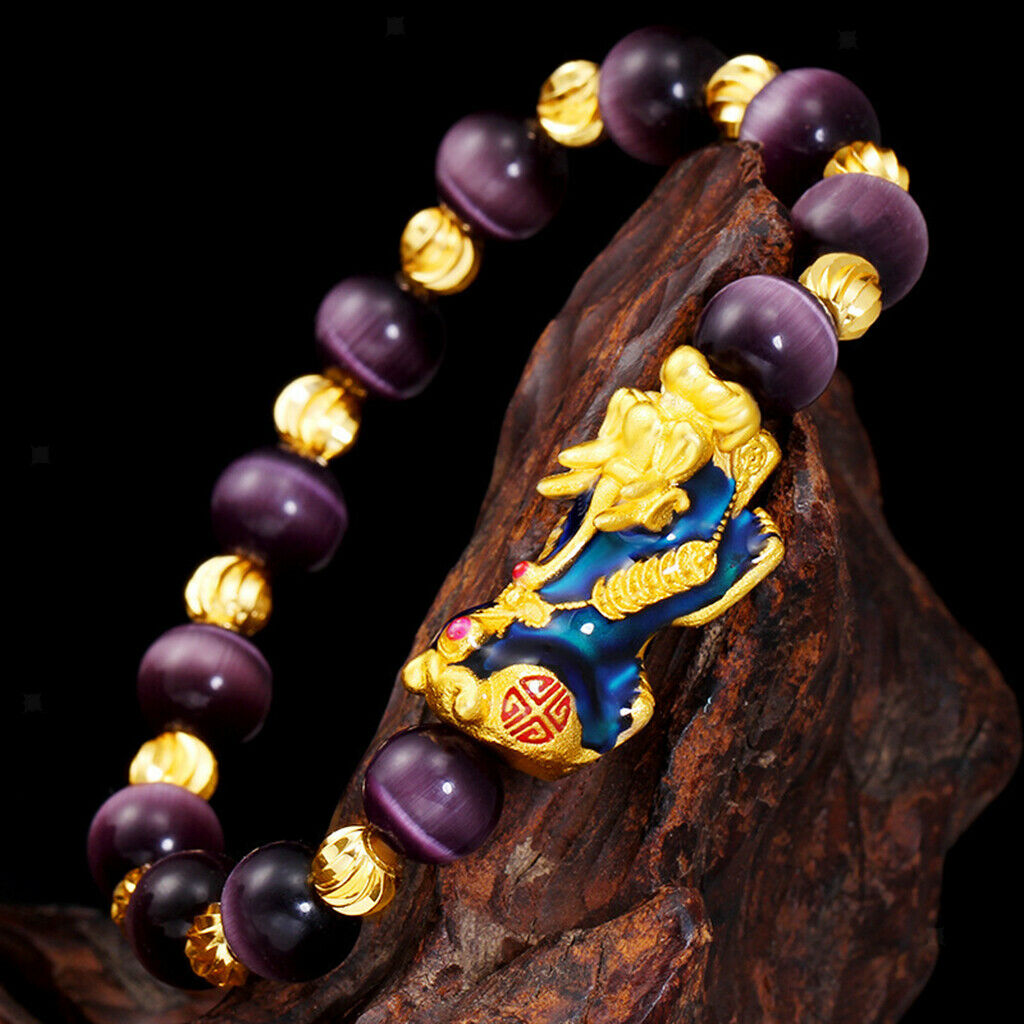 3x Chinese Feng Shui Black Obsidian Bead Pixiu Charms Alloy Bracelet Jewelry