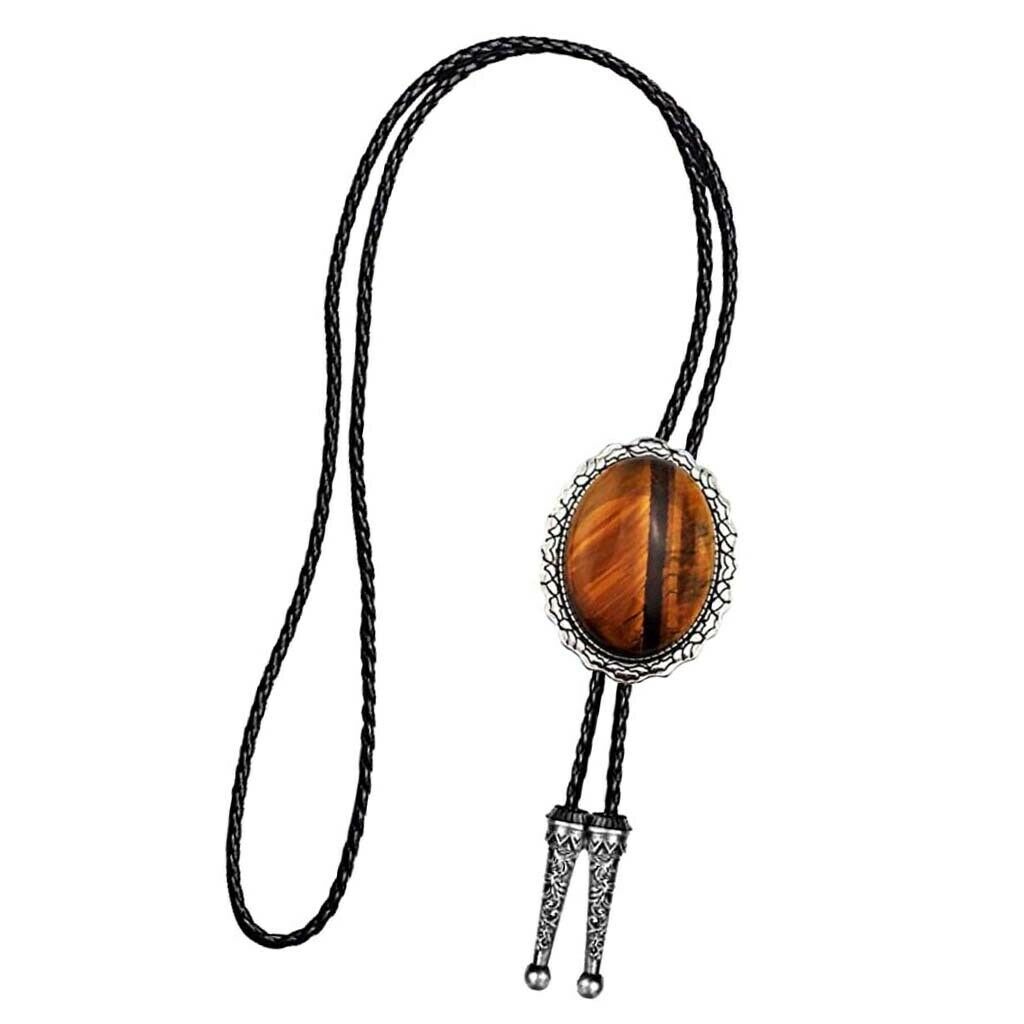 Western Cowboy Natural Tiger Eye Stone Bolo Tie