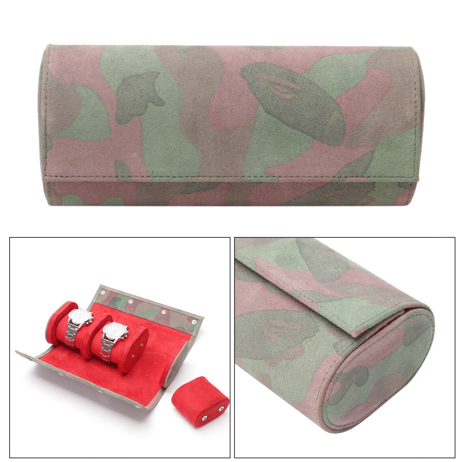 Watch Roll Case Elastic PU Leather Watch Storage Case Cylinder for Men Women