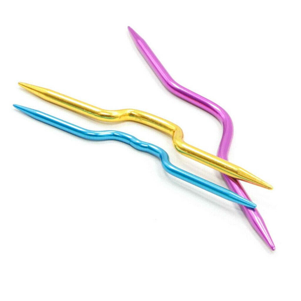 Set of 3 Mix Colors Aluminum Cable Needles Stitch Knitting Holders Needles, 3.54