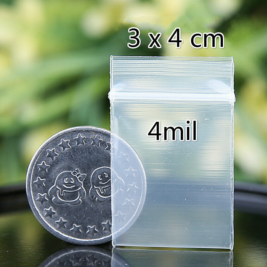 Pack of 200 - 2.5x2.8cm & 3x4cm, 4 Mil Zipper Reclosable Plastic Bags