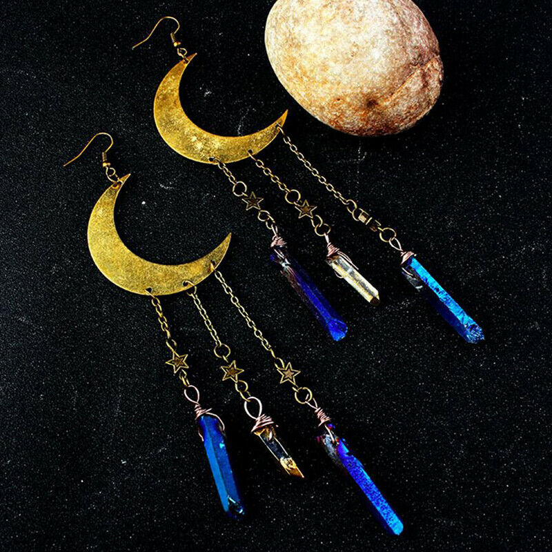 Large Moon Earrings Plated Dangly Drop Crescent Moon Celestial Gifts JewelryBDA
