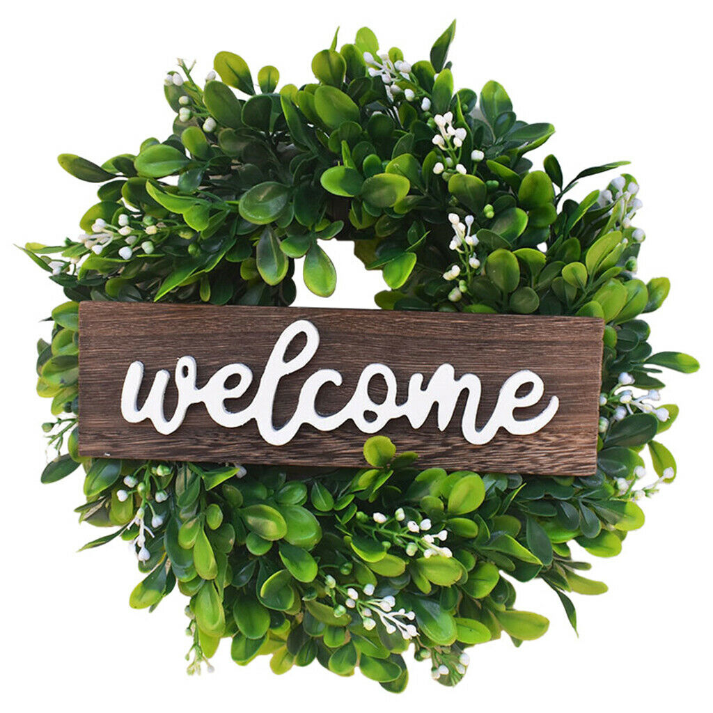 Artificial Eucalyptus Garland Welcome Sign with Wreath Outdoor Front Wall Light