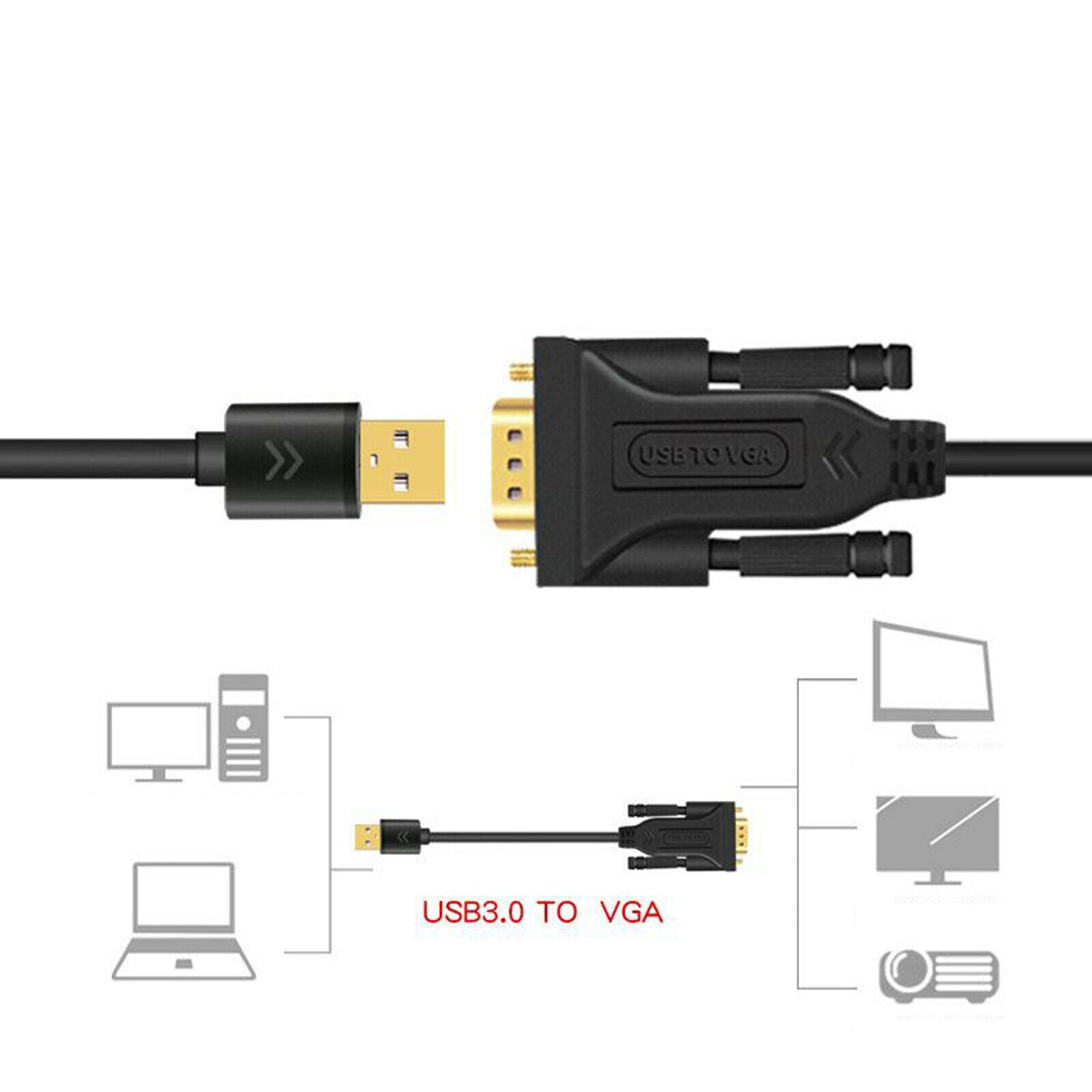 1x USB to VGA Cable Cord 1080P Support for Windows XP/Vista/7/8.1/10 2 Meter