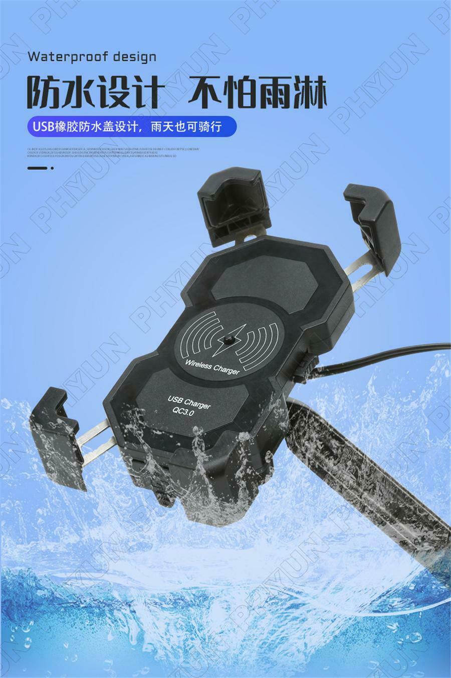 Motorcycle Phone Holder 15W Qi Wireless Smart Charger Semiautomatic Bracket 2in1