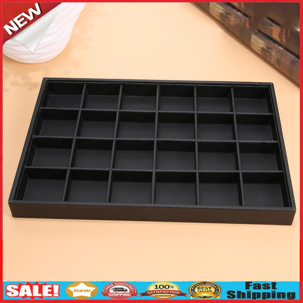 24 Grids Jewelry Organizer Display Case PU Velvet Tray Necklace Rings @