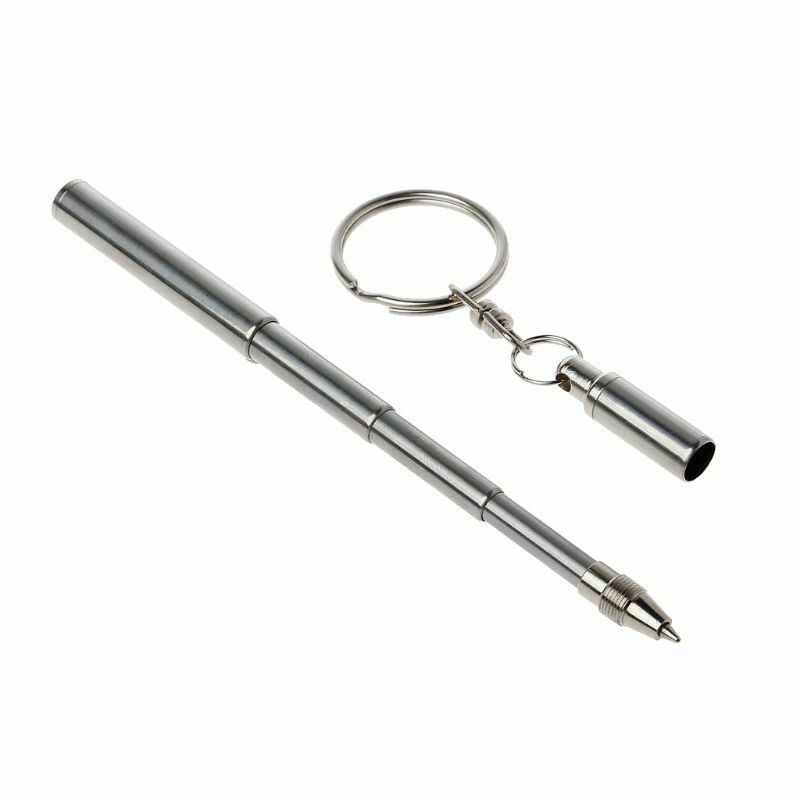 Stainless Steel Portable Telescopic Ballpoint Pen Metal Key Ring Keychain Tools