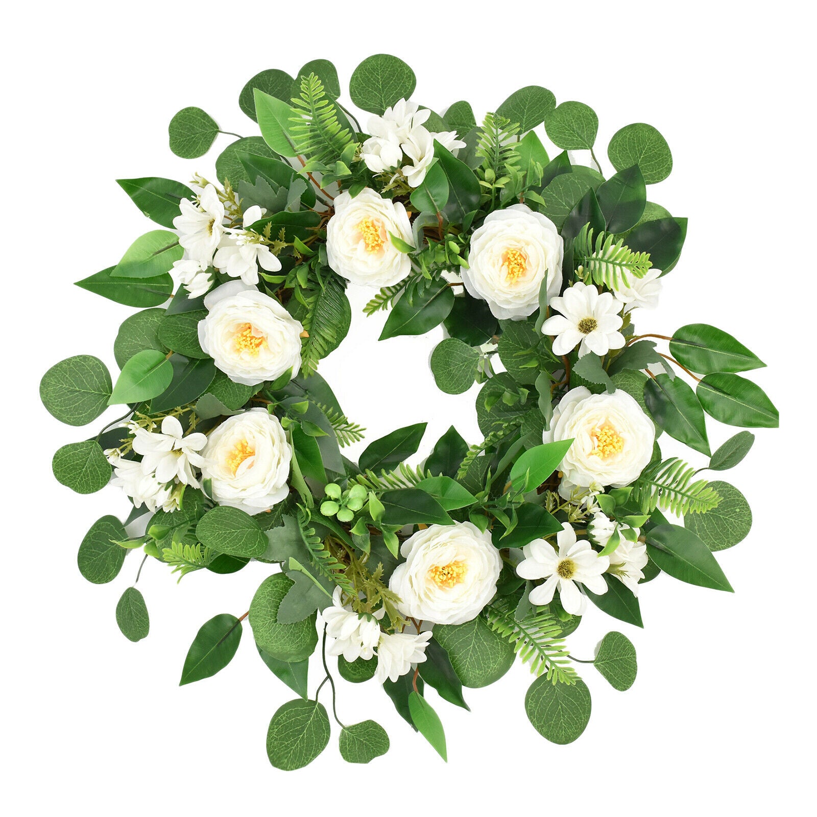 18'' Front Door Wreath Handmade Round Peony Rattan Garland Shopwindow Decor