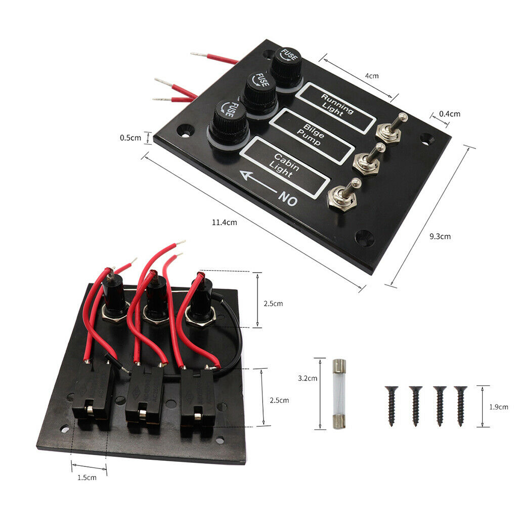 3 Gang 5A Fuse Marine Boat RV Switch Panel 12 Volt New Toggle Switch Panel