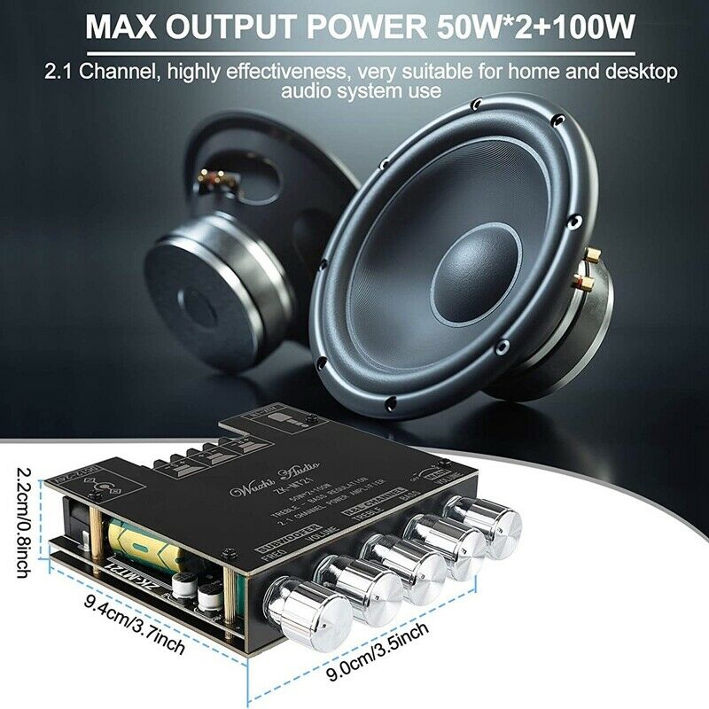 ZK-MT21 2.1 Channel Bluetooth 5.0 Subwoofer Amplifier Board 50WX2+100W PowerN8P2