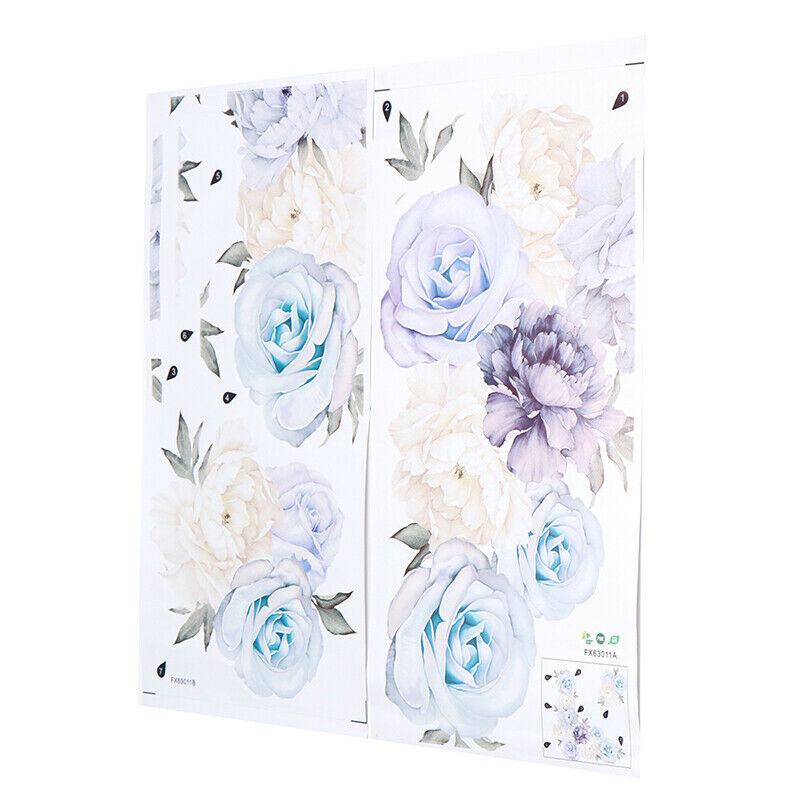Blue Peony Rose Flowers Wall Stickers for Kids Room Living Room Home Dec.l8
