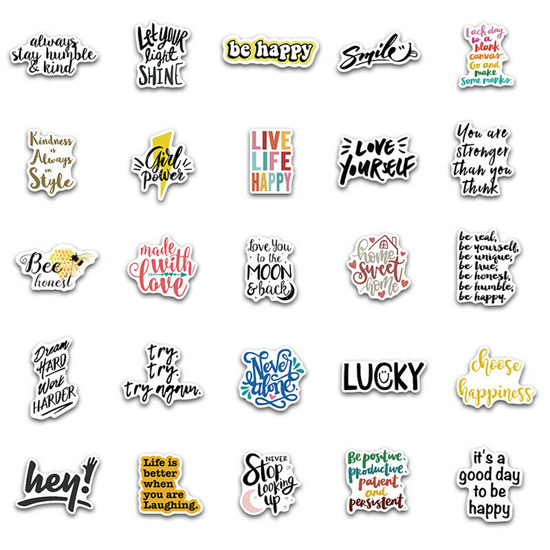 50pcs inspirational English slogan stickers luggage laptop waterproof stickeI7