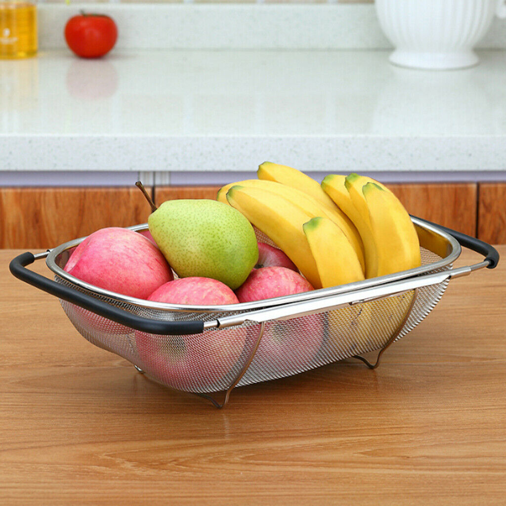 Stainless Steel Adjustable Colander Strainer 13.4x 9.4" Easy Wash Oval
