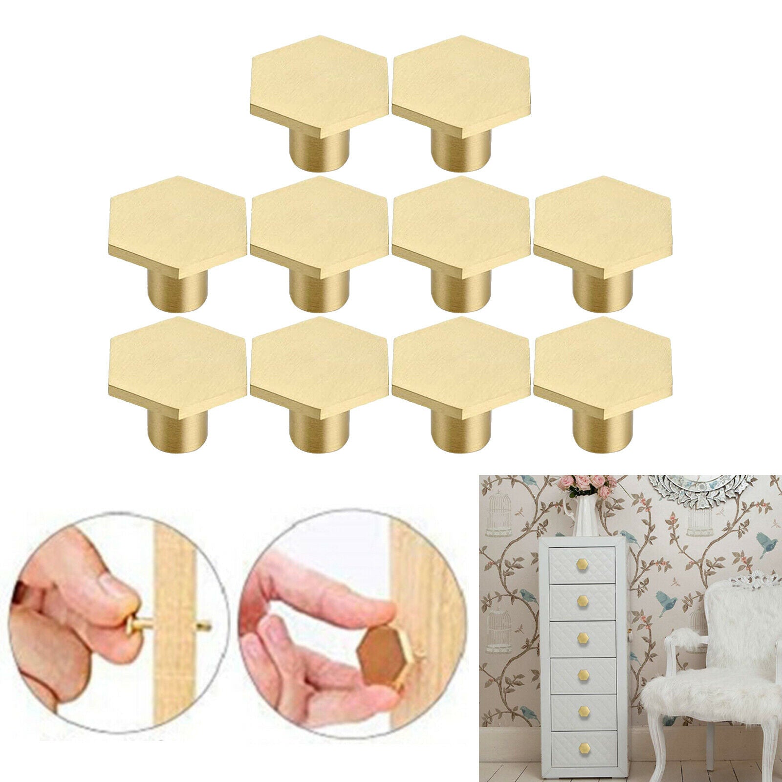 10x Solid Brass Cabinet Knobs Dresser Drawer Wardrobe Pull Handles Kitchen