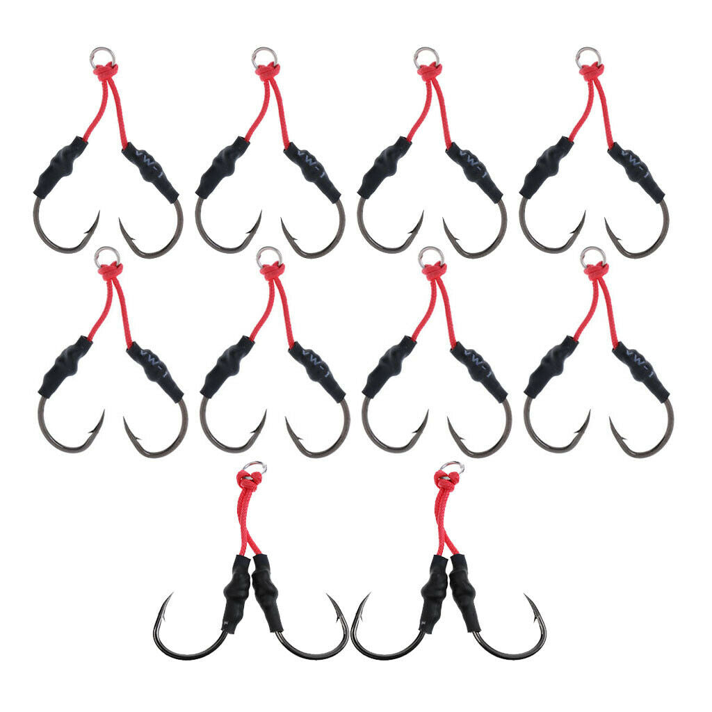 10Pcs Carbon Steel Fishing Dual Assist Hook Super Strong Braid Assist Cords