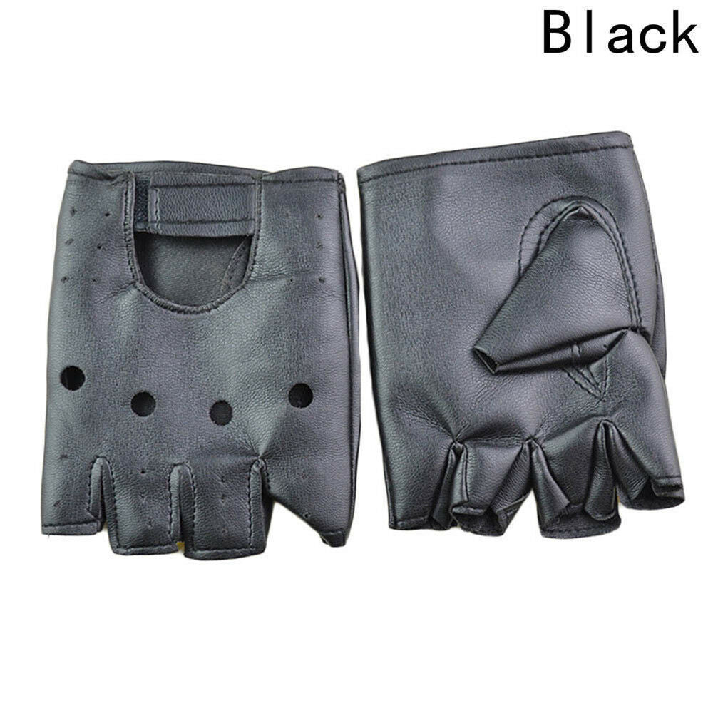 Mens Punk Fuax Leather Gloves Half Finger Fingerless Biker Cycling Sports Black