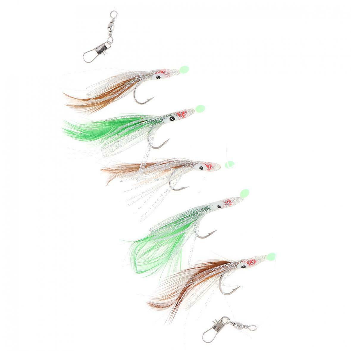 5Pcs 1/0# Octopus Rigs Glow in the Dark Baits Fishing Lures Catch Hooks Sea Bass