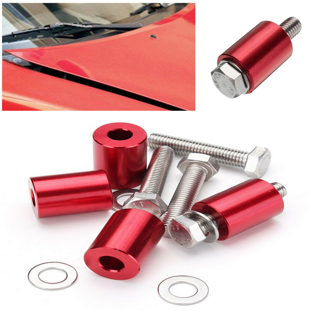 1" Billet Hood Vent Spacer Kits Red For 8mm Turbo Engine All Motor Swap