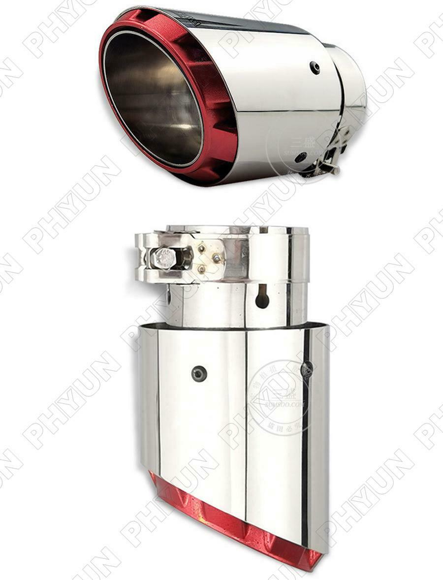 2.5'' In 3.5'' Out Car Exhaust End Tip Chrome + Red Three Layers Stainless Steel