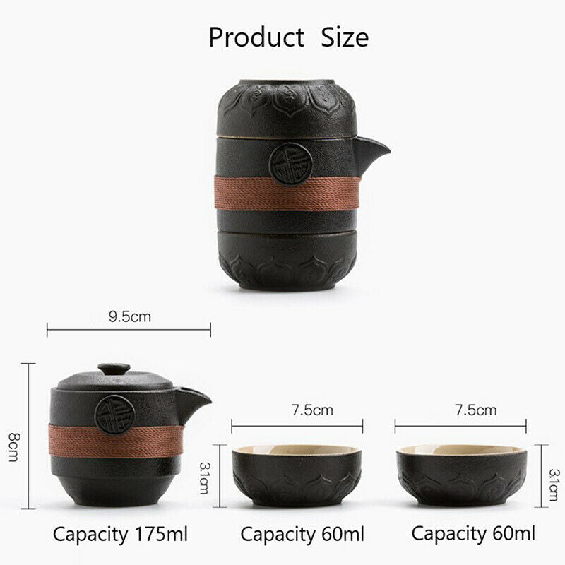 Black Ceramic Teapots With 2 Cups Portable Travel Office Tea set DrinkwaWF
