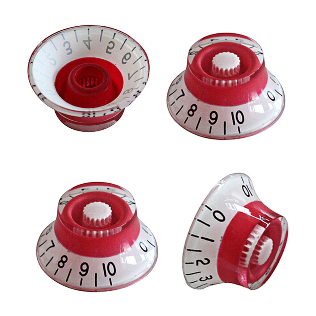 4x Red with Black Number Top Hat Bell Knobs for LP Guitar Tone Volume Speed