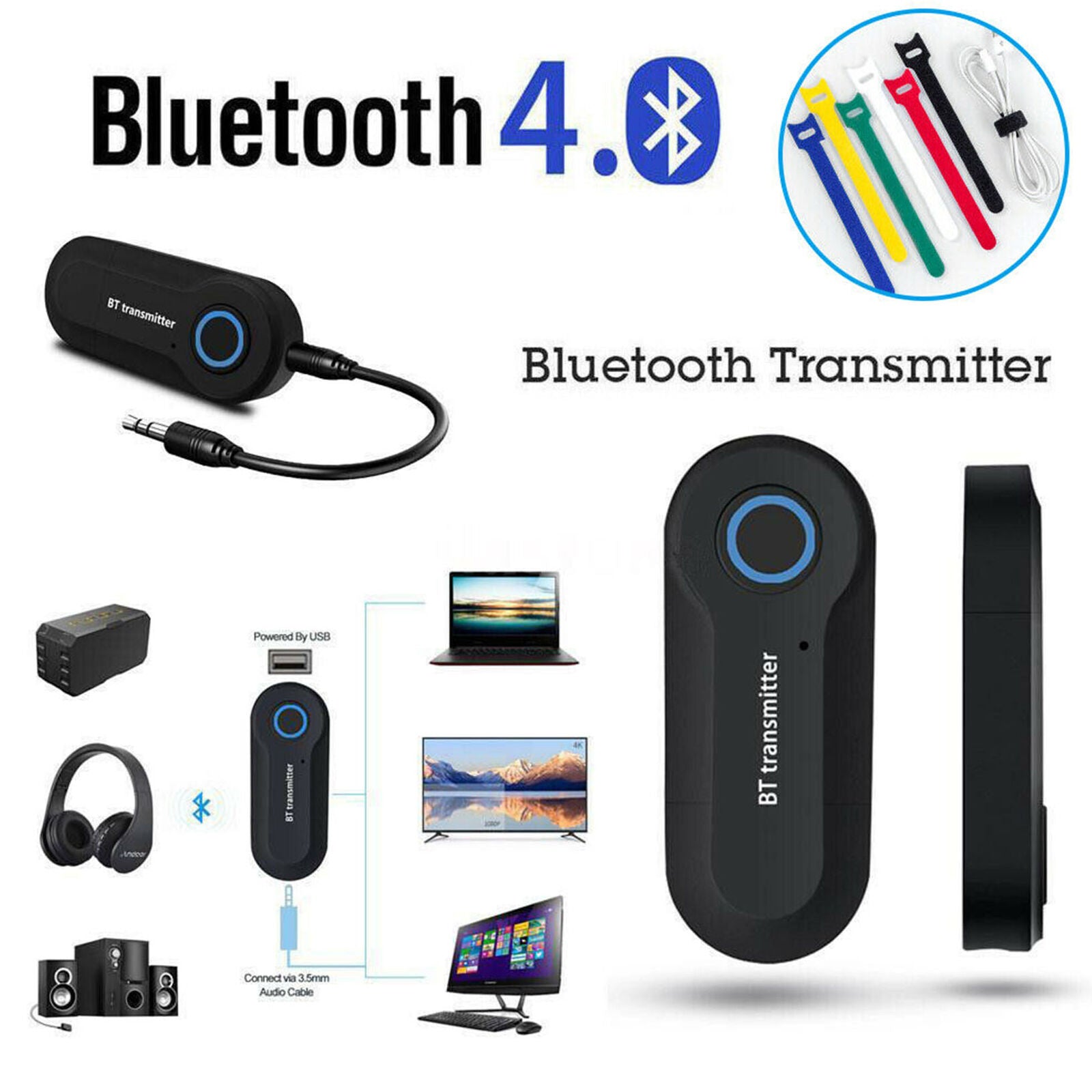 Bluetooth 4.0 Transmitter Audio BT Wireless Adapter 3.5mm Jack for TV Stereo PC