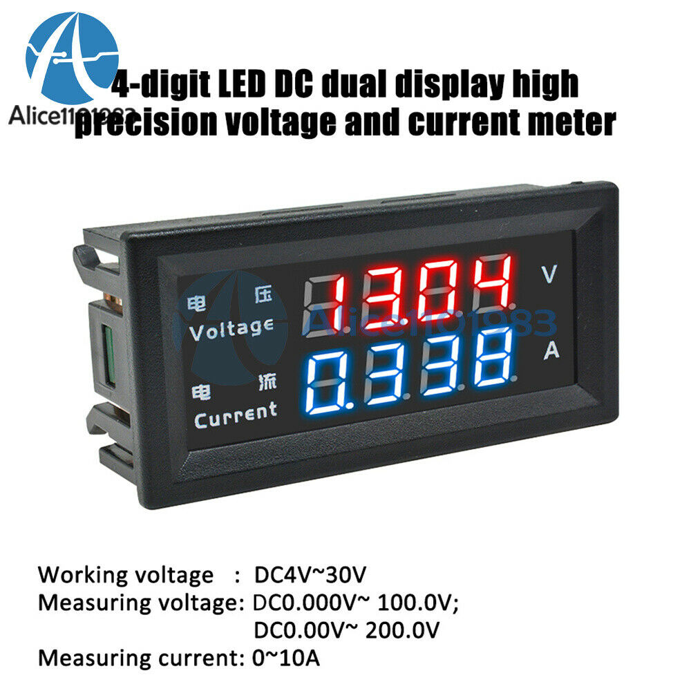 0.28" DC0-200V 10A 4-Digit Voltmeter Ammeter  LED Amp Volt Meter 5-Wire M4430