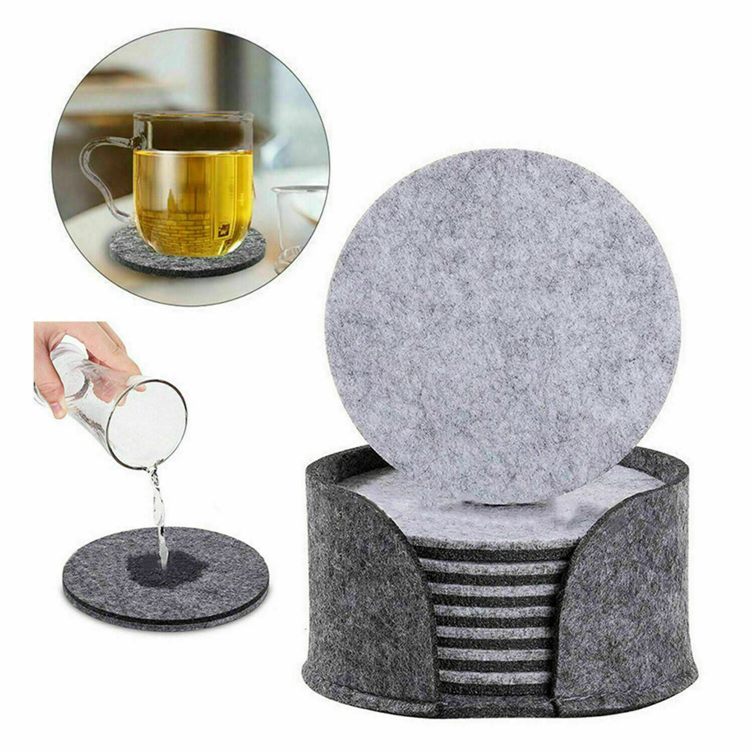 10x Drink Coasters Felt Anti Slip Pad For Table Decoration Round Shape Cup Mats