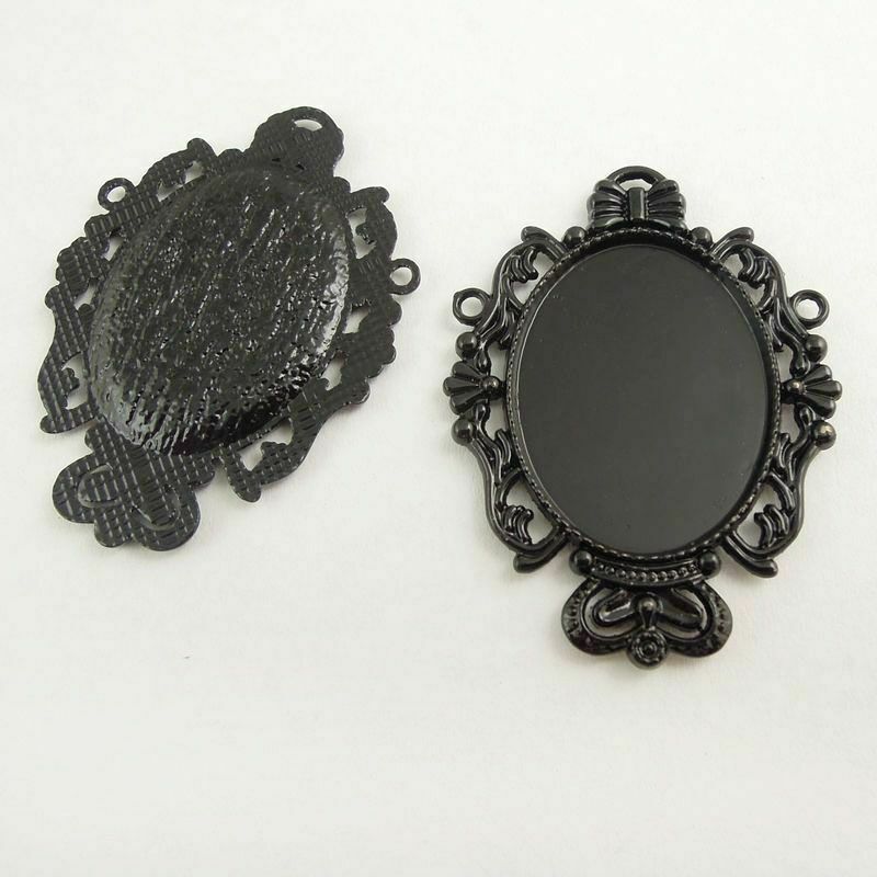 6 pcs Black Tone Floral Bezel Frame Metal Base Setting Pendant Tray Oval 28x22mm