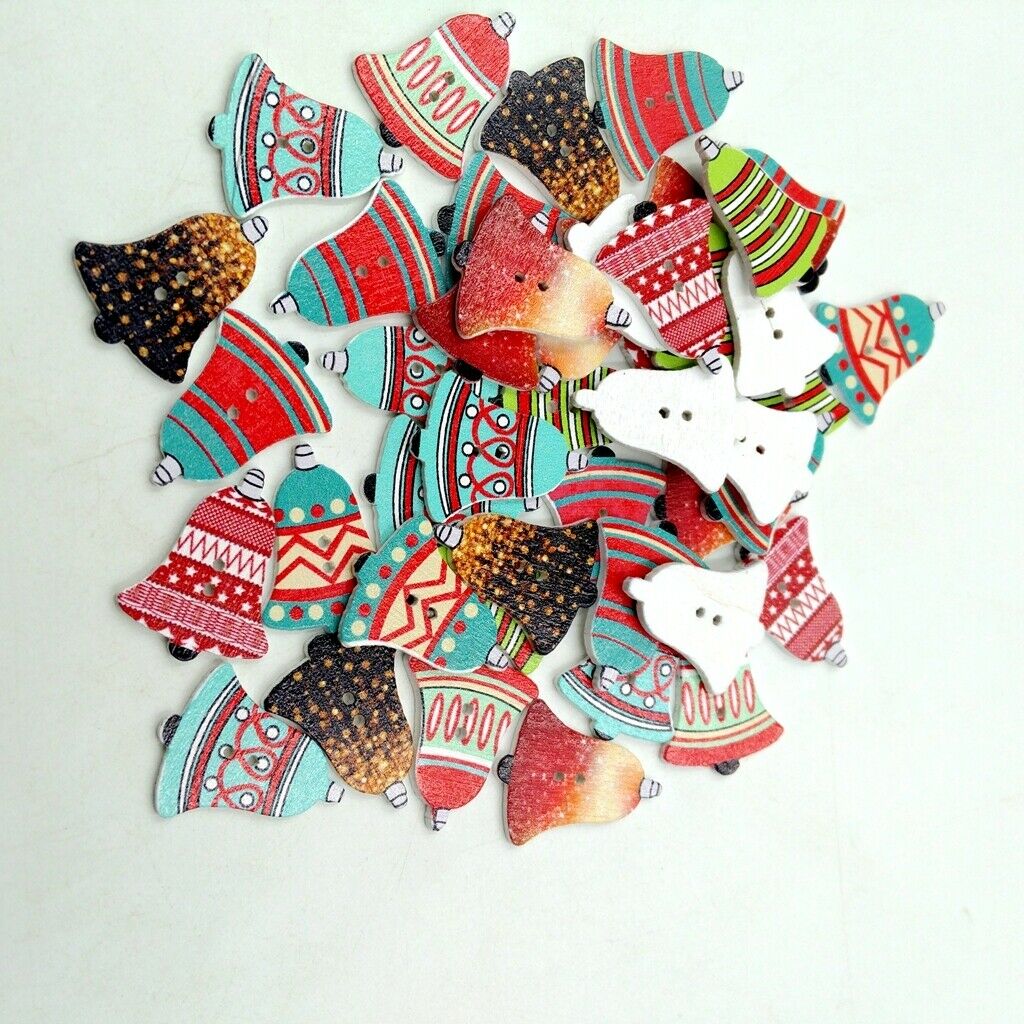 50 Piece Christmas Bell Design Wooden 2-holes Craft Buttons For Scrapbooking