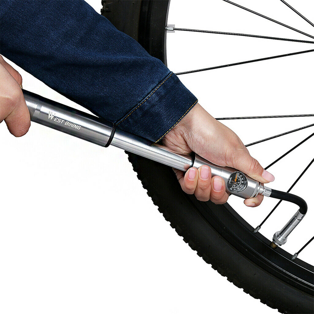 Portable Mini Bike Pump with Pressure Gauge and High Pressure 160 PSI - Sports