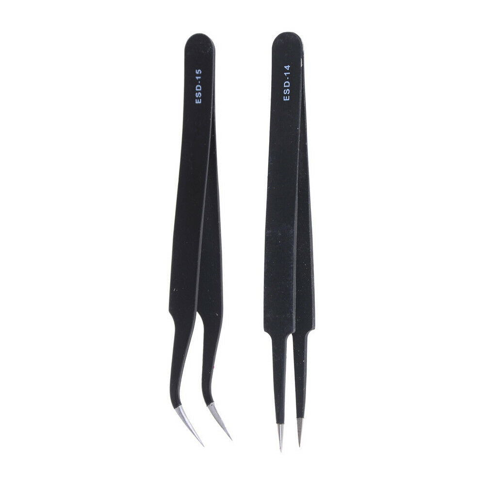 2PCS Anti-static Curved Straight Tip Precision Tweezers Set Electronic ESD ToDD