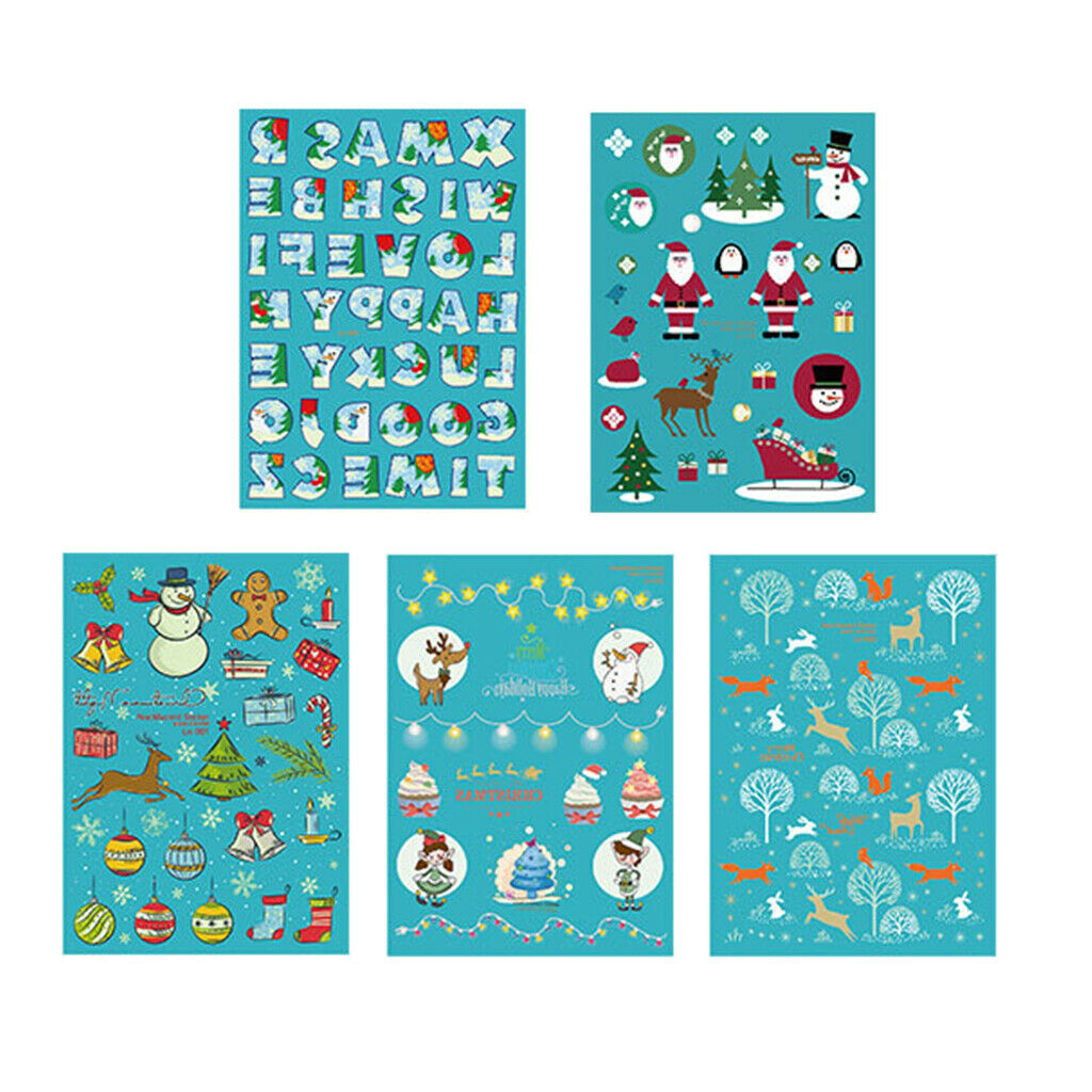5 lot Temporary Body Art Stickers Christmas Santa Elk Letters Decals Set