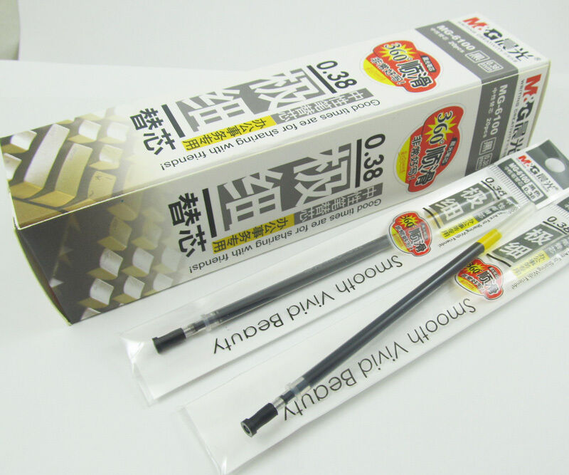 10pcs M&G MG-6100 0.38mm Pipe Refills for APG63201 Gel Ink Pen Financial Use BLK