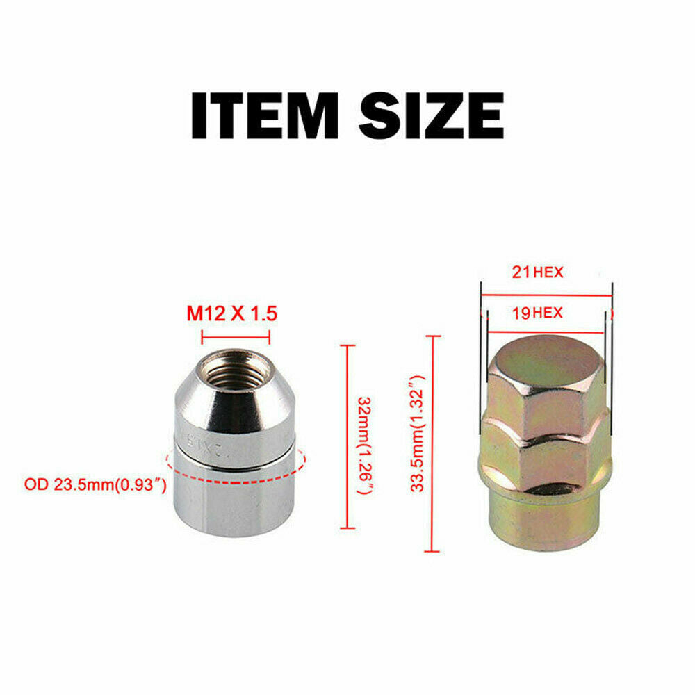 M12x1.5 Wheel Lock Lug Wheel Nuts 4 Anti Theft Locking Nuts+1 Key Replacement