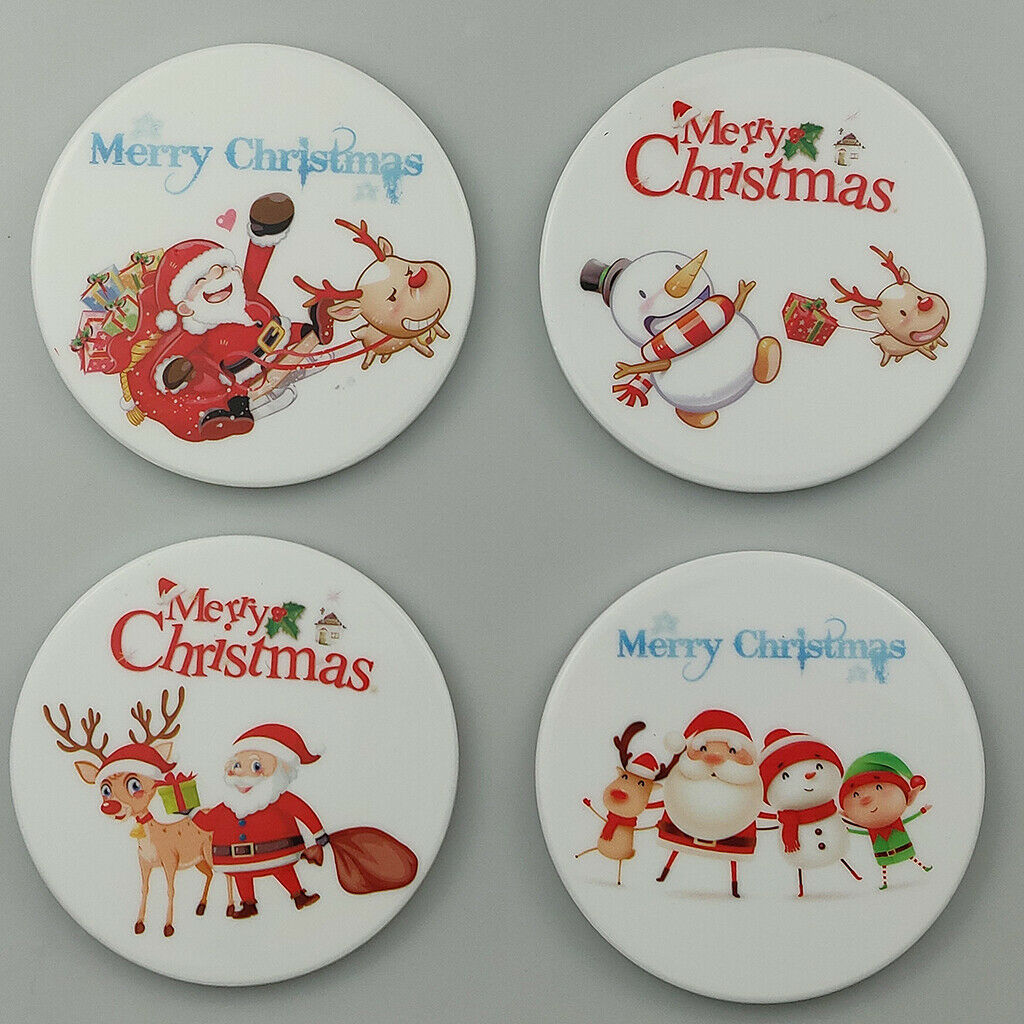 4x Coffee Mug Cup Coaster Table Non Slip Mat Ceramic&Cork Christmas Theme