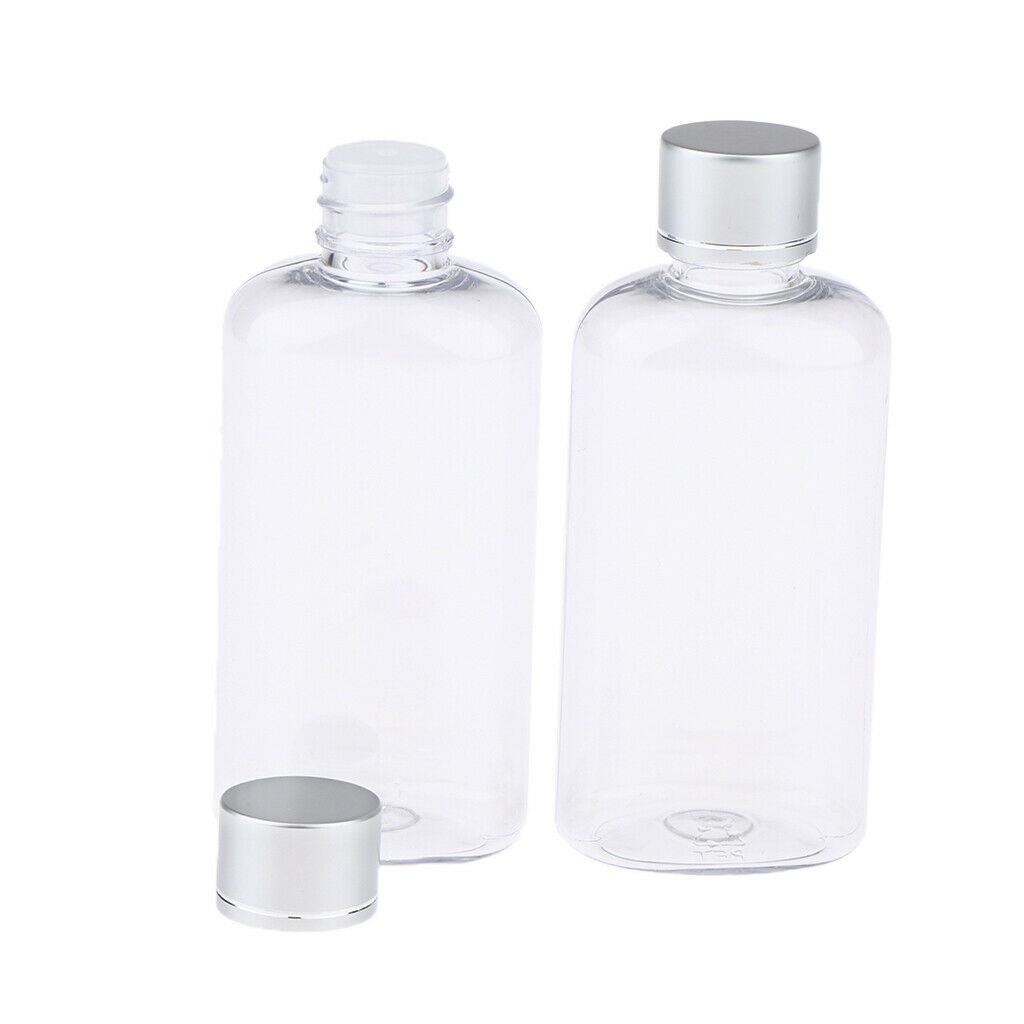 100ml Clear Plastic Empty Bottles with Alumite Screw Caps Set of 2 Lightweight
