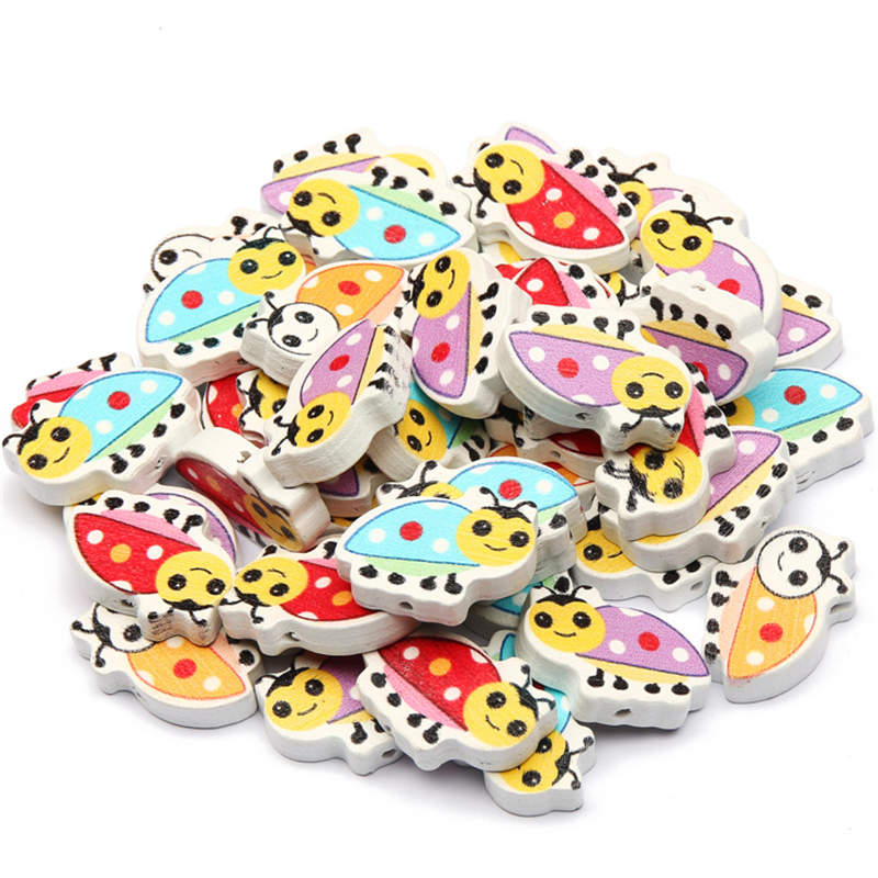50X Mixed Ladybug Wood Bead Loose Spacer Bead Jewelry Making Bracelet Necklace